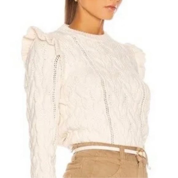 FRAME Sofia Ruffle Cable Knit chunky Sweater off white size Small - Picture 3 of 16